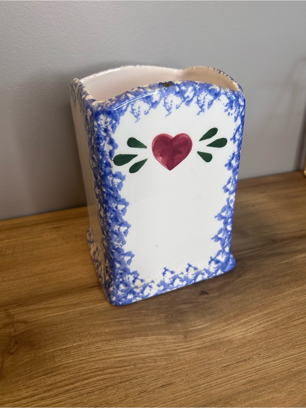 Vintage Ceramic Vessel in White, Blue, Red and Green canister kitchn
